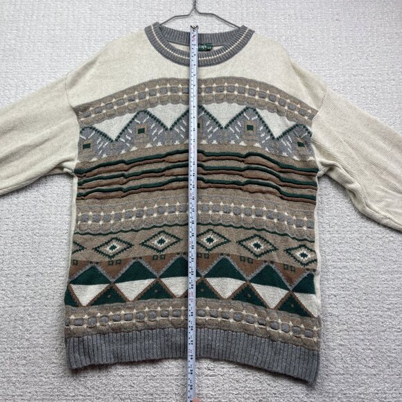 VTG Sunday's Men S Sweater Off-White / Green 3D Knit Wool Blend Canada Made - Picture 9 of 15